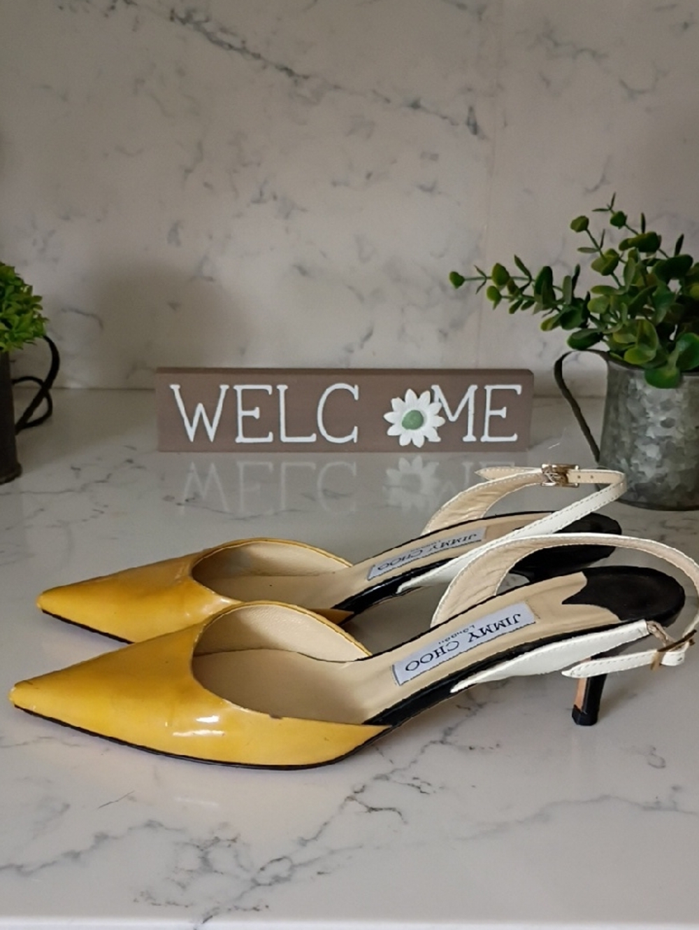 Jimmy Choo Yellow Pointed-Toe Slingback Flats